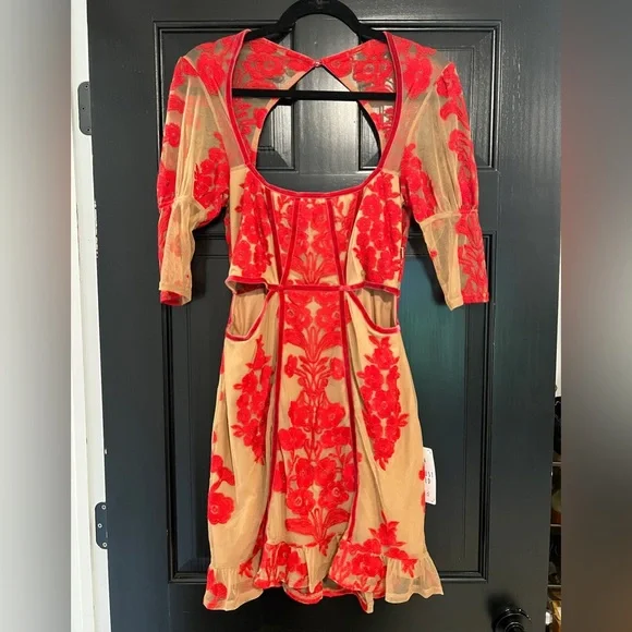 For Love And Lemons Red Lace Backless Mini Dress - Picture 3 of 7